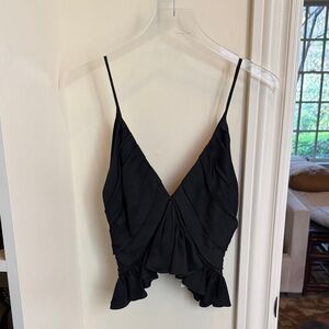 KHAITE Mista Top Small Black Ruffle V-Neck Camisole